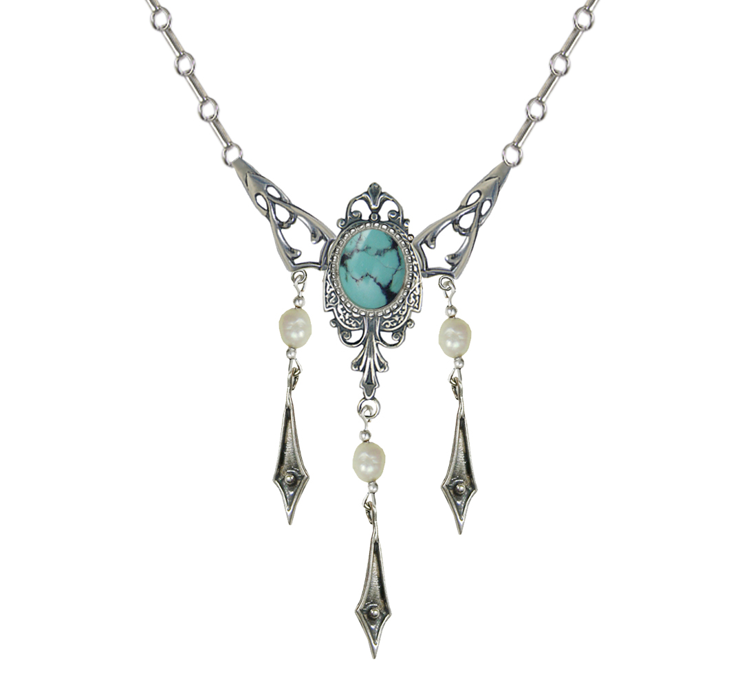 Sterling Silver Victorian Necklace With Chinese Turquoise